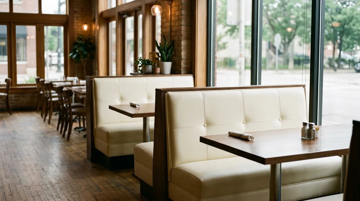 The finished result of professional booth upholstery: the completed work looking clean, correct and — Tulsa, OK