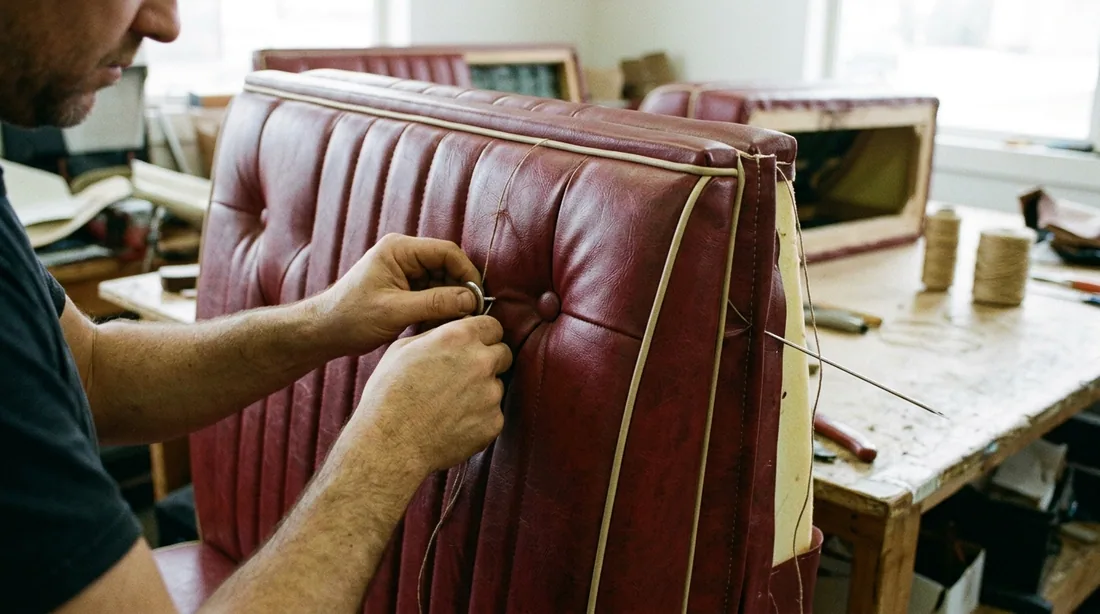 Channel stitching, buttoned tufting, and contrast welt cords all get rebuilt to match — Tulsa, OK